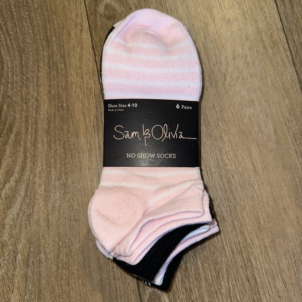 Sam & Olivia No Show 6 Pack No Show Socks Shoe Size 4-10 New Stripes/Solid